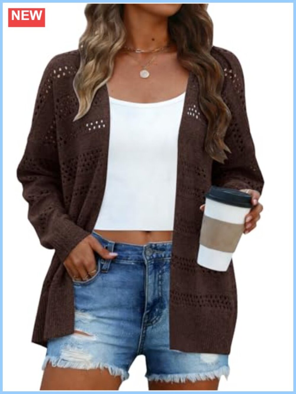 Crochet Kimono Cardigan Lightweight Open Front Long Sleeve Thin Knit